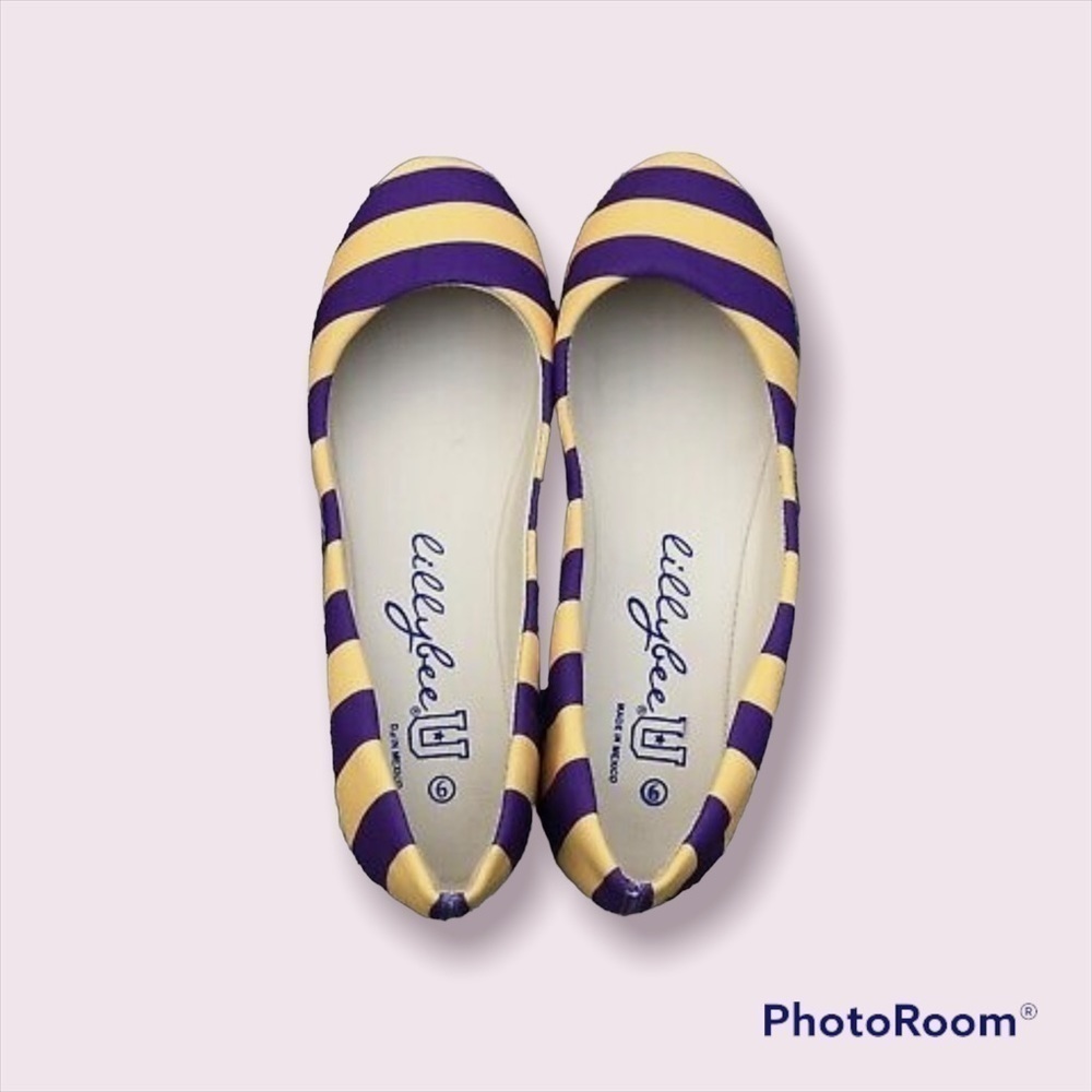 LILLYBEE U FLATS PURPLE GOLD LSU TIGERS SHOES 6